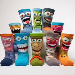 A funny socks laughing with big eyes and tongue out created with Generative Ai