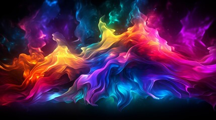 The  spotlight unveils a vivid dance of colors against a dark canvas, capturing a chaotic yet soul-stirring spectacle.Generative AI - obrazy, fototapety, plakaty