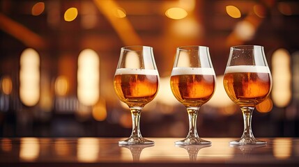 glasses with beer on the background of the bar