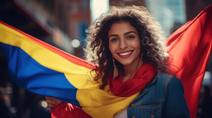 Young Colombian woman cheerful with national flag