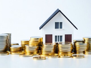 Mini house for real estate investment. Mortgage concept. Searching, choice of location for construction, rental housing.