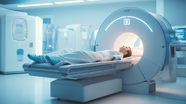 A man lying on a computed tomography machine, ct, X-ray, examination of a person.