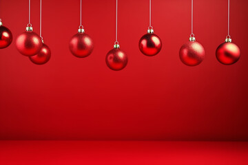 Christmas background. Christmas ornaments banner template copy space for text. New year concept with red colored banner