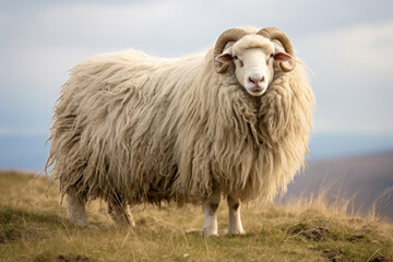 Fototapeta premium Long-haired sheep in the wild