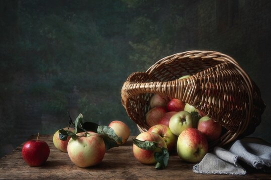 Still life with basket of apples