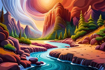 Fototapeta premium landscape of the sea, beautiful view of magical mountains, generative AI