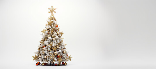 Christmas tree isolated on white background. Christmas holiday banner copy space for text.