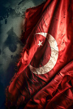 Red and white 3D Render Minimalist Turkey flag bokeh background with minimalist symbol, Generative AI