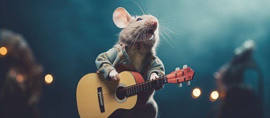 Musical mouse celebrates talent with song a rock star on stage giving a concert