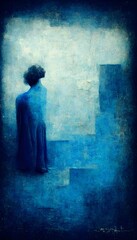 memories fade to nothing abstract surreal minimalist texture symbolism figurative monochomatic in blue 