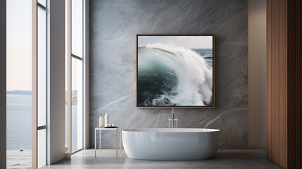 Fine honed marble walls in a ocean provide the perfect backdrop for a blank poster frame.