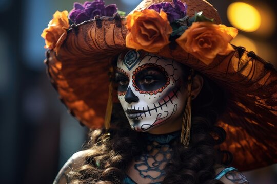 Mexican Catrina, traditional skeleton for Day of the Dead or Halloween in Mexico