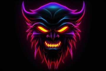 Demon or devil neon logo