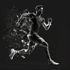 Tennis player polygonal silhouette running illustration - obrazy, fototapety, plakaty