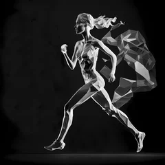 Türaufkleber Young athletic woman silhouette running marathon illustration © Siberian Art