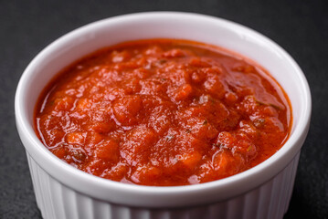 Delicious red Napoletana sauce with onions, salt, spices and herbs