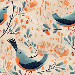 Nature Serenade A calming and soothing pattern with elements like birds, leaves, and soft colors vector art AI Generated
