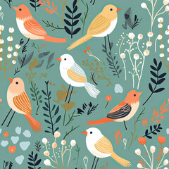 Nature Serenade A calming and soothing pattern with elements like birds, leaves, and soft colors vector art AI Generated