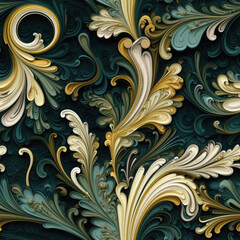 Natural embroidery fantasy rococo flowing seamless pattern, AI Generated