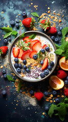 Fresh ingredients healthy breakfast bowl start to, generative ai.