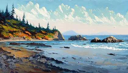 Fotobehang Painting of the coastline of Vancouver Island in British Columbia, Canada © StandbildCA