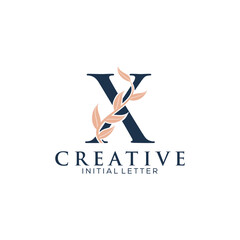 Initial Letter X and Floral Logo vector, Botanical Minimalistic Letter Feminine Logo design template