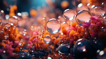 Transparent Light Pink Gradient Bubbles Floating Above a Colorful Background