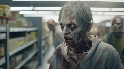 Fototapeta premium Zombie looking in camera , horror , close up