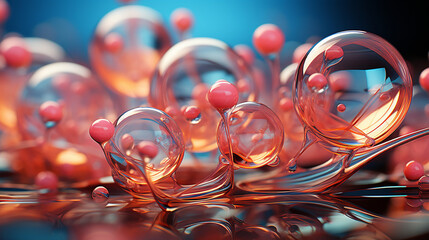 Transparent Light Pink Gradient Bubbles Floating Above a Colorful Background