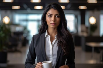 Businesswoman in a Modern Office, confident female executive, corporate office workspace, professional business attire, successful woman leader - obrazy, fototapety, plakaty