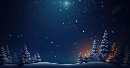 Fantasy background with christmas night. Winter forest with fantastic moon and lights. Christmas background.