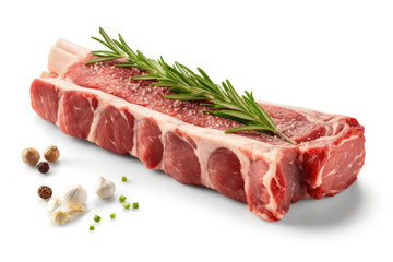 Lamb Ribs meat and herbs isolated on white, Generative AI