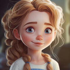 ilustración anime realista retrato niña rubia bonita, ojos claros, creado con IA