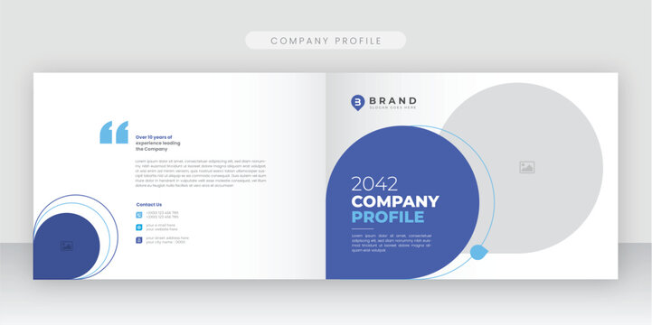 Unique Corporate modern bi fold landscape company profile and brochure template annual report or book cover design.