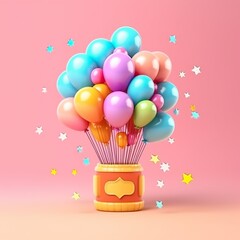 Colorful balloons 3d render illustration isolated on pink background.