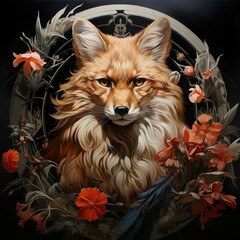 Fox with flower vector art.