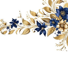 Indigo gold luxury decorative Filigree Elaborate on white Background, AI Generated