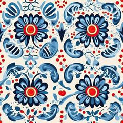 Hungarian matyo folk motif seamless pattern, AI Generated