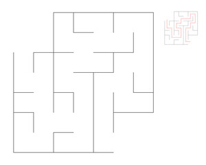 Square maze,  logic game with labyrinths.  maze game. A maze with answers