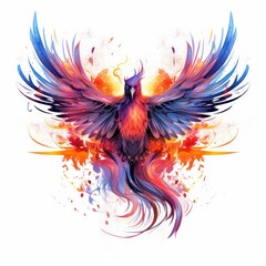 Fototapeta premium Phoenix bird in the style of electric dream isolated on white background