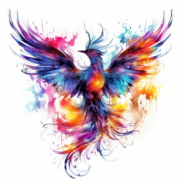 Phoenix bird in the style of electric dream isolated on white background