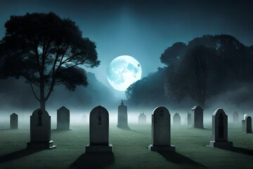 cemetery in night