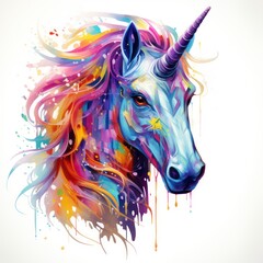 Unicorn in the style of electric dream isolated on white background