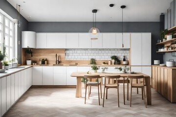 the interior design of the kitchen in a modern Scandinavian style