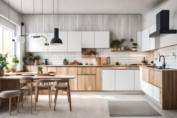 the interior design of the kitchen in a modern Scandinavian style