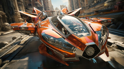 Obraz premium Super futuristic flying cars of the future. Futuristic world, Generative AI