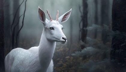 white doe in the siberpun forest 