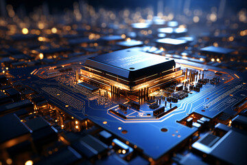 Motherboard with microchip with gold elements