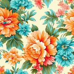 Fototapeta na wymiar Vintage floral design pattern bright pastel color insanely details AI Generated.