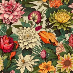 Wandcirkels tuinposter Vintage floral design pattern bright pastel color insanely details AI Generated. © MSHAHID